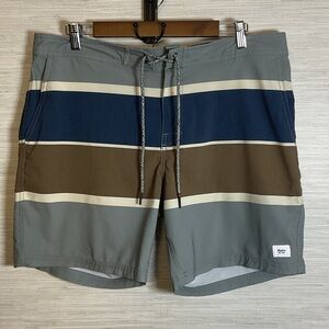 Katin Gray and Blue Heritage Collection Striped Board Shorts 34 Blue Grey Brown